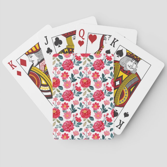 Baraja De Cartas Flores de color rojo (Reverso)