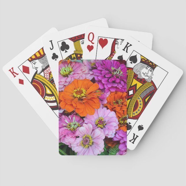 Baraja De Cartas Flores de dalia naranja y púrpura (Reverso)