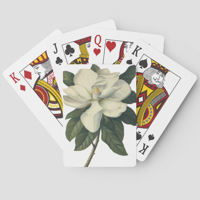 Baraja De Cartas Flores de flor de Magnolia blanca floreciente (Reverso)