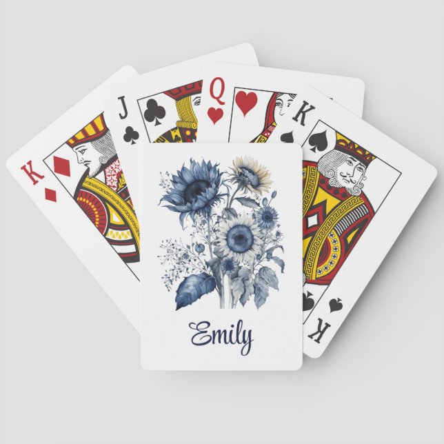 Baraja De Cartas Flores de flores azules y blancas de Delft (Reverso)