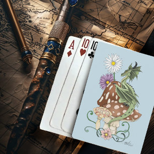 Baraja De Cartas Flores de Hongo de Dragón de Fantasía Verde Capric