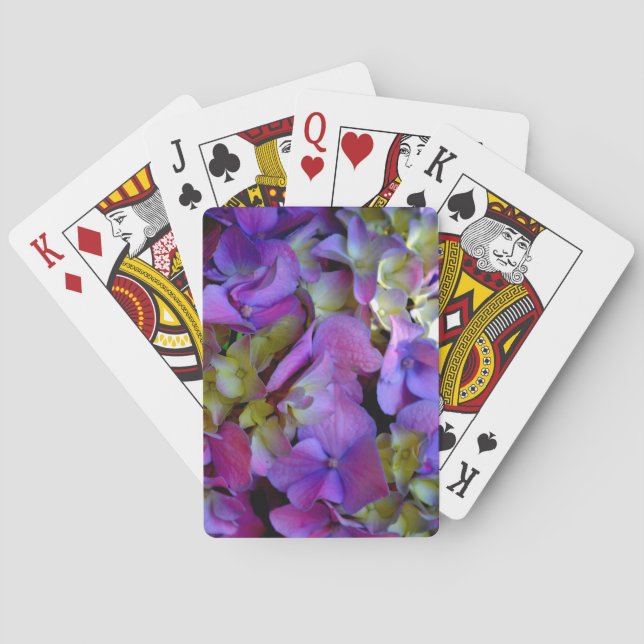 Baraja De Cartas Flores de Hydrangeas azul morado (Reverso)