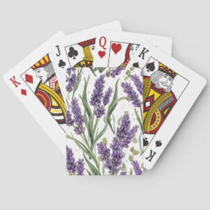 Baraja De Cartas Flores de lavanda púrpura Botánica acuarela