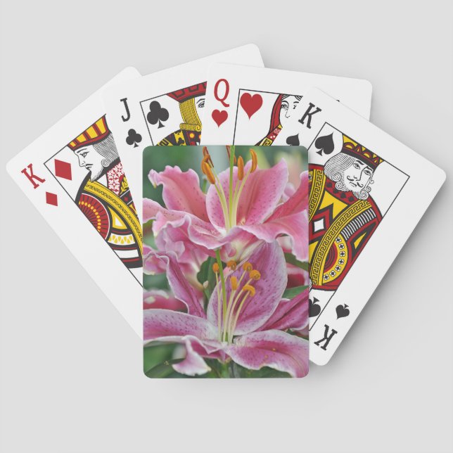 Baraja De Cartas Flores de lirio tropical rosa (Reverso)