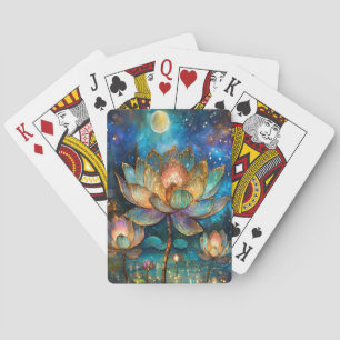 Baraja De Cartas Flores de Loto de Vidrio Pintado en la Luz de la L