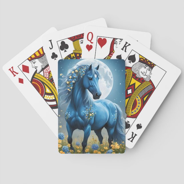 Baraja De Cartas Flores de luna de caballo mágico azul, (Reverso)