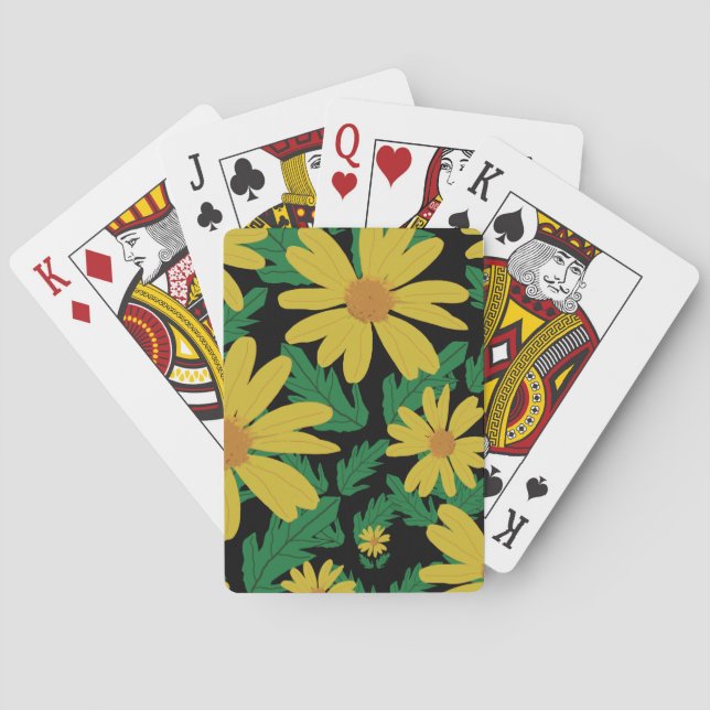 Baraja De Cartas Flores de margarita amarilla con hojas verdes juga (Reverso)