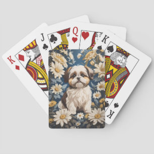 Baraja De Cartas Flores de margarita blanca de perro chiita tzu