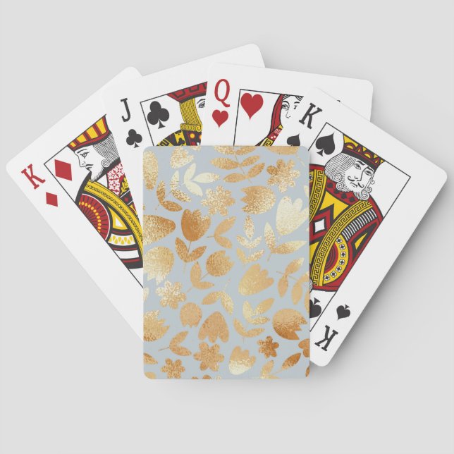 Baraja De Cartas Flores de oro, fondo azul, imitación de Relieve me (Reverso)