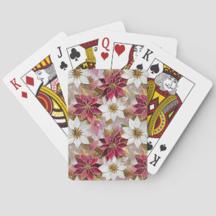 Baraja De Cartas Flores de Pascua Burgundy Rosa Oro Blanco Navidad