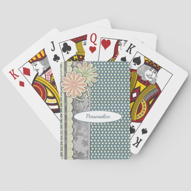 Baraja De Cartas Flores de polka azul pintado personalizan (Reverso)