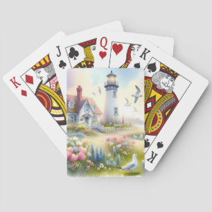 Baraja De Cartas Flores de primavera junto a la cabaña costera del