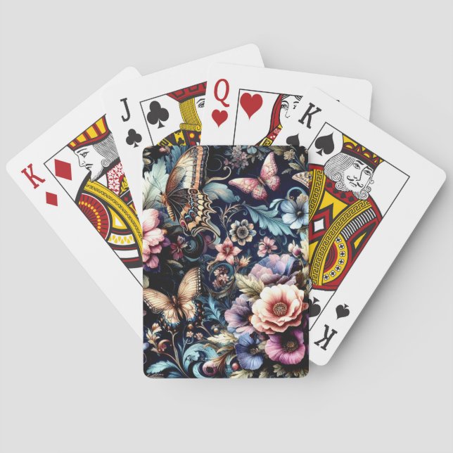 Baraja De Cartas Flores de primavera y mariposas antiguas (Reverso)