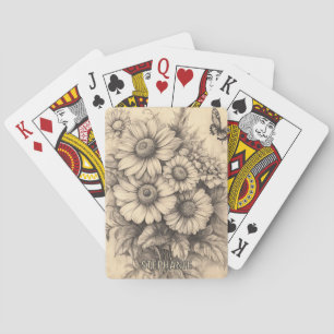 Baraja De Cartas Flores de sol y mariposa - Papel de edad rústica