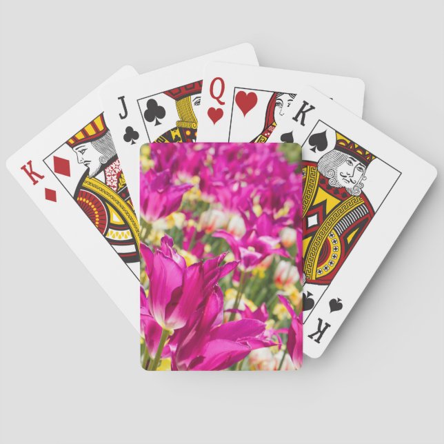 Baraja De Cartas Flores de tulipán en Fuchsia (Reverso)