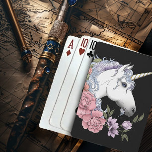 Baraja De Cartas Flores de Unicornio Blanco Encantado Rosa Negro