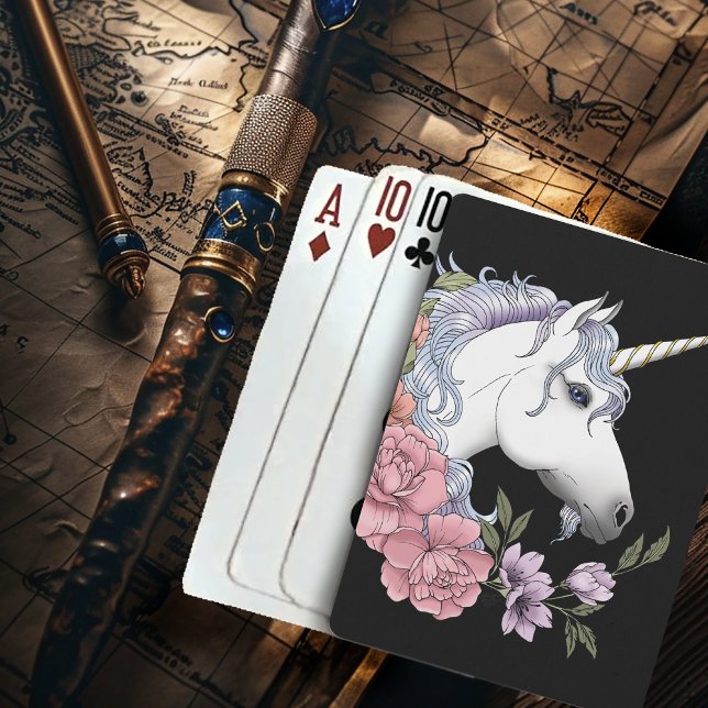 Baraja De Cartas Flores de Unicornio Blanco Encantado Rosa Negro (Subido por el creador)
