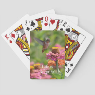 Baraja De Cartas Flores de Zinnia Rosa Colibrí (foto por mí)