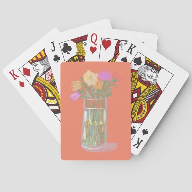 Baraja De Cartas Flores dulces felices + nombre personalizado (Reverso)