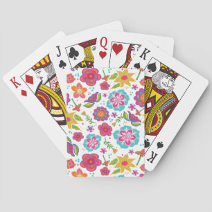 Baraja De Cartas Flores felices en blanco chiflado