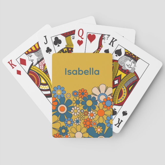 Baraja De Cartas Flores Groovy Retro 60 70 personalizadas (Reverso)