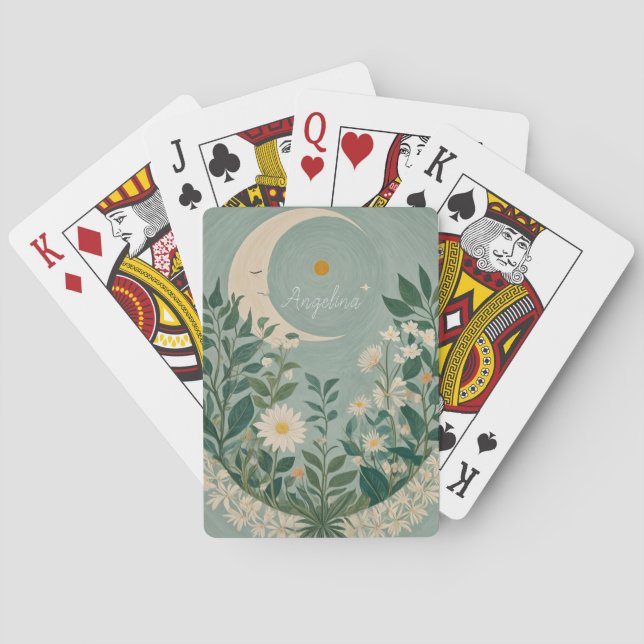 Baraja De Cartas Flores luna iluminadas: flores pasteles y luna cre (Reverso)