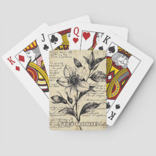 Baraja De Cartas Flores Marrón Antiguo Caligrafía Pergamino
