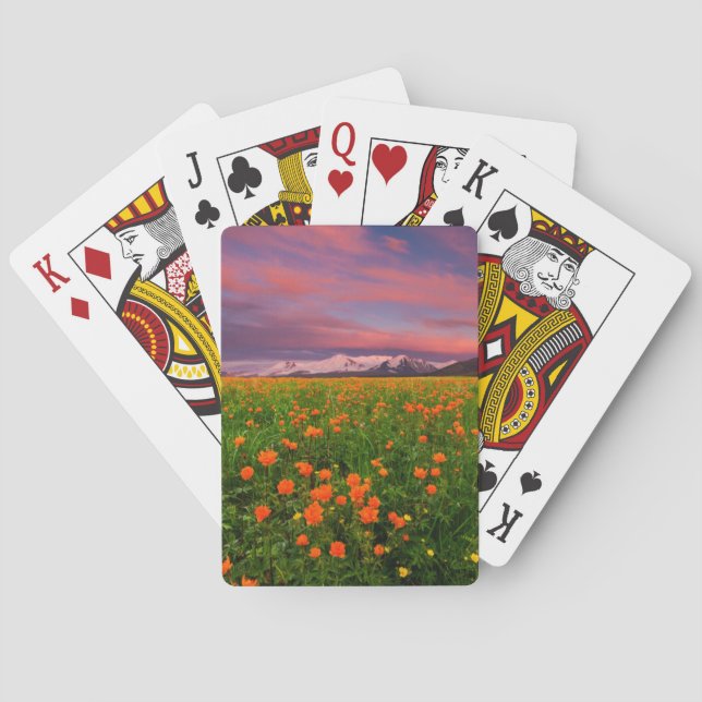 Baraja De Cartas Flores | Montañas de campo de flores silvestres cu (Reverso)