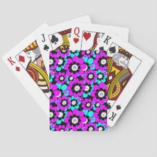 Baraja De Cartas Flores moradas y turquesas con patrón de neón flor