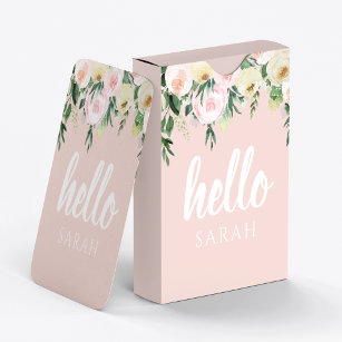 Baraja De Cartas Flores Pink Pastel Modernas Hola Y Nombras