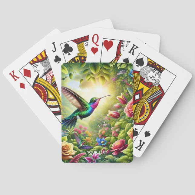 Baraja De Cartas Flores ricas de fantasía Hummingbird arcoiris (Reverso)