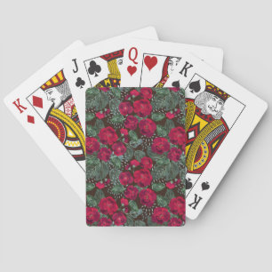 Baraja De Cartas Flores rojas, acuarela floral.
