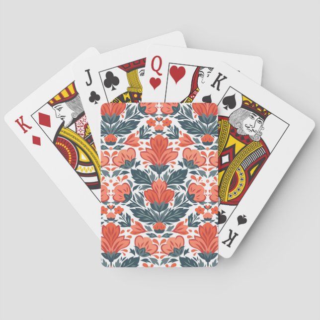 Baraja De Cartas Flores rojas decorativas (Reverso)