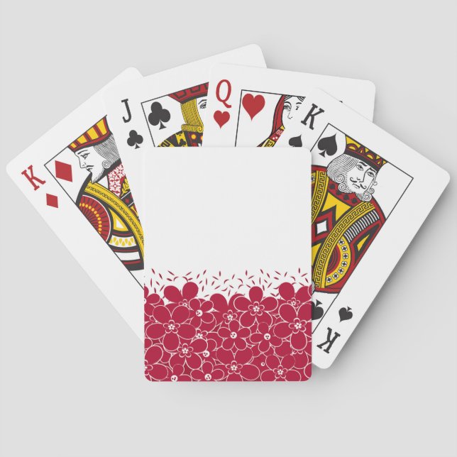 Baraja De Cartas Flores rojas marea sobre fondo blanco (Reverso)