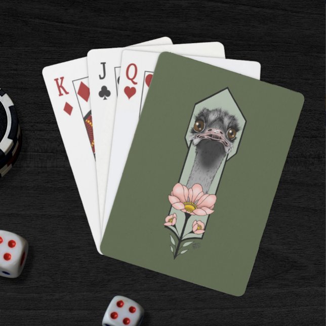 Baraja De Cartas Flores Rosa Avestruz Verde Oliva Art Déco (Subido por el creador)