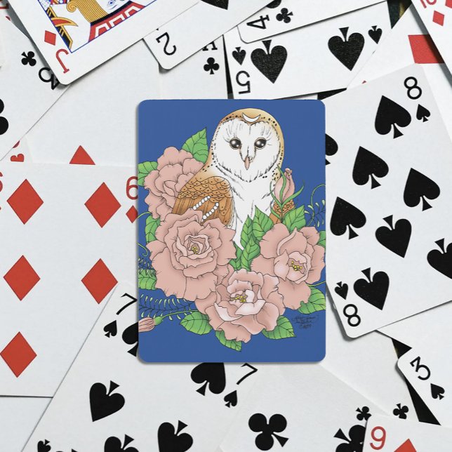 Baraja De Cartas Flores rosadas de búho barn azul (Subido por el creador)