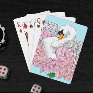 Baraja De Cartas Flores rosadas de cisne blanco