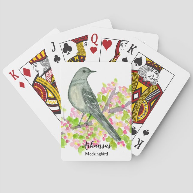 Baraja De Cartas Flores rosadas del ave de orfebrería de Arkansas (Reverso)