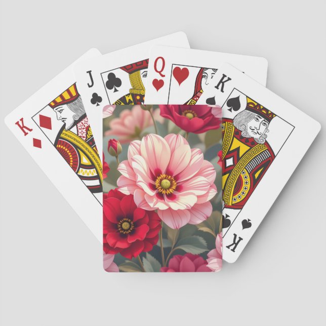 Baraja De Cartas Flores rosadas, rojas y malvas (Reverso)