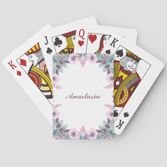 Baraja De Cartas Flores rosas modernas con nombre (Reverso)