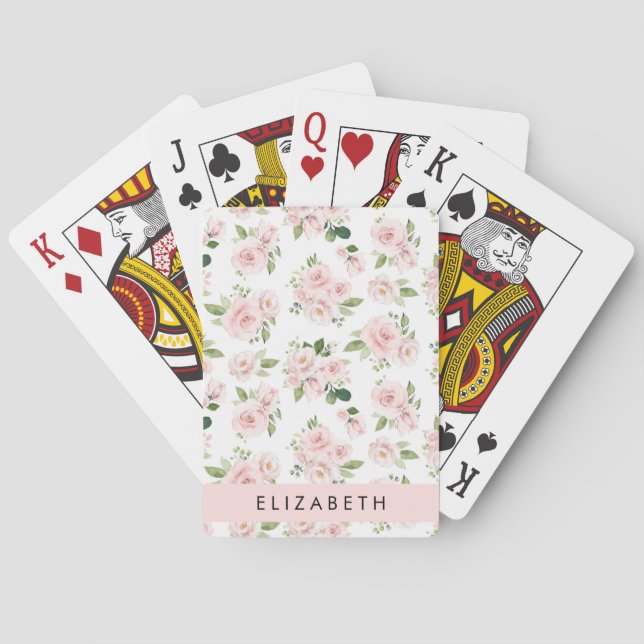 Baraja De Cartas Flores rosas, Rosas, flores acuáticas, tu nombre (Reverso)