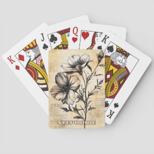 Baraja De Cartas Flores Rústicas Sepia Botánicas Campo Francés