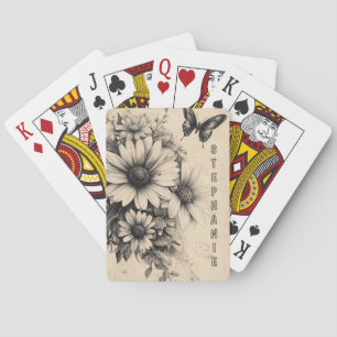 Baraja De Cartas Flores rústicas y mariposa - Papel de edad (11)
