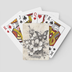 Baraja De Cartas Flores rusticas y mariposa - Papel de edad (5)