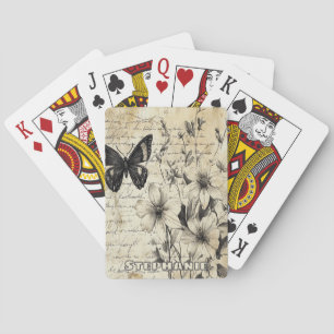 Baraja De Cartas Flores Rústicas y Mariposa - Papel Envejecido