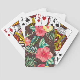 Baraja De Cartas Flores tropicales coloridas fondo oscuro