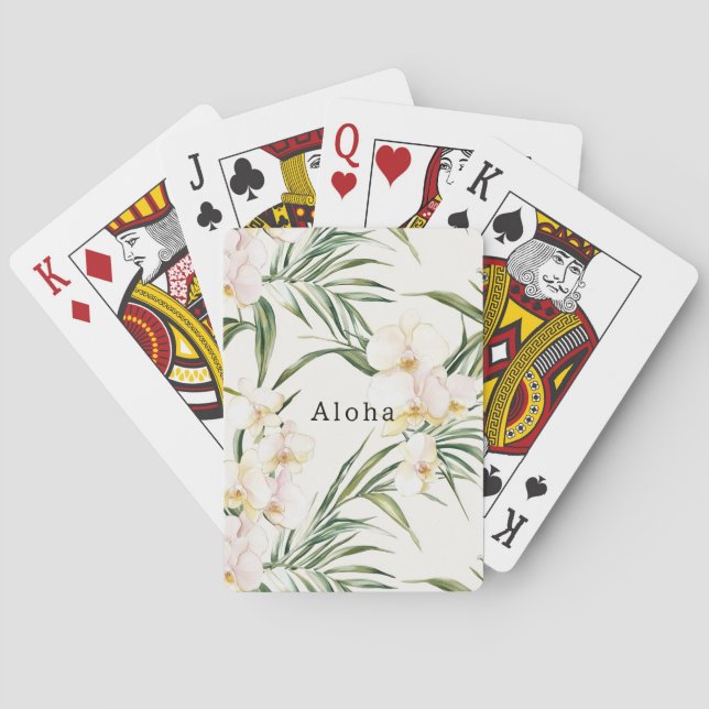 Baraja De Cartas Flores tropicales de orquídeas blancas (Reverso)