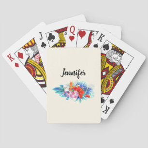 Baraja De Cartas Flores tropicales exóticas en rosa y Aqua