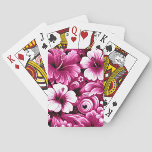 Baraja De Cartas Flores tropicales hawaianas Hibiscus Pink White
