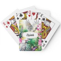 Flores tropicales loros monogramo aves de la jungl